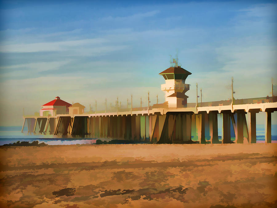 Huntington Beach Digital Art - Huntington Beach Pier California by Flo Karp