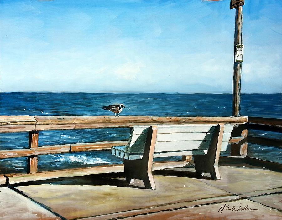 Huntington Bench Pier Painting by Mike Worthen