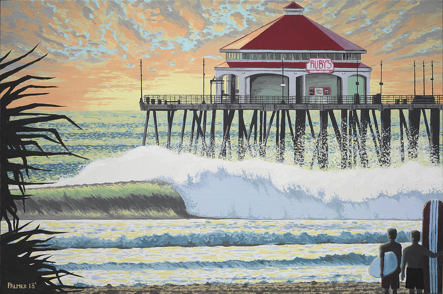 Sunset Painting - Huntington Pier by Andrew Palmer