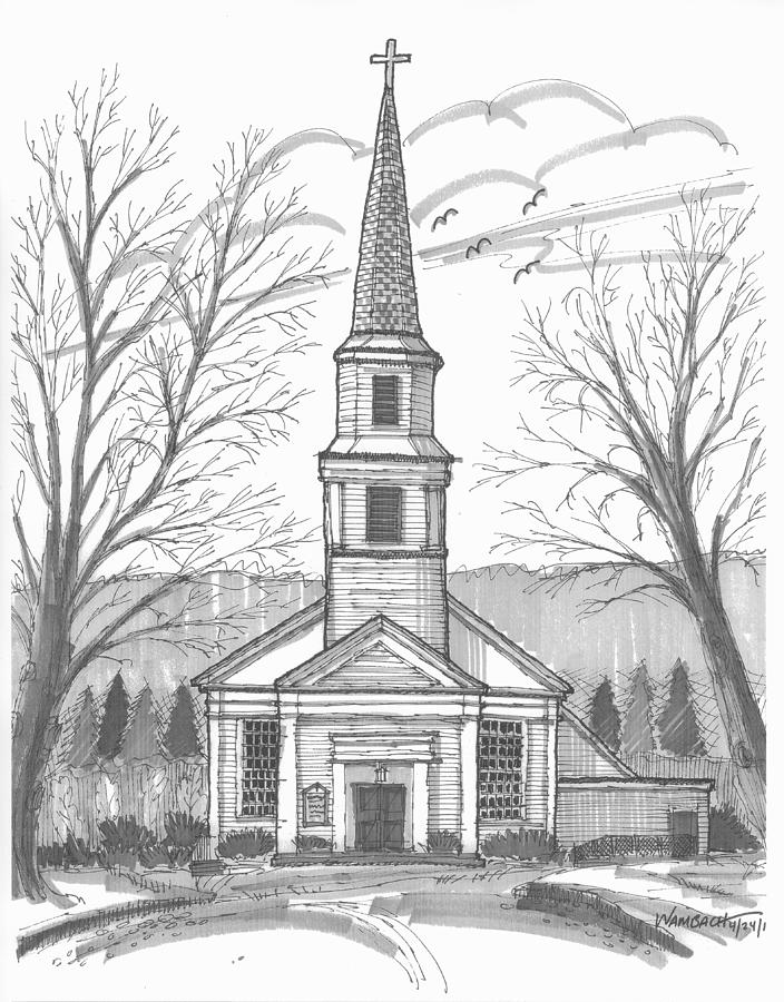Hurley Reformed Church Drawing by Richard Wambach