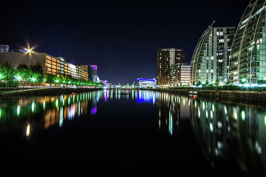 Huron Basin, Salford Quays By Night Photograph by Chris Thompson