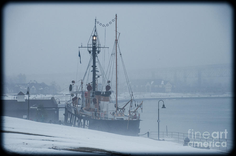 Huron Lightship with light on in the fog Photograph by Ronald Grogan