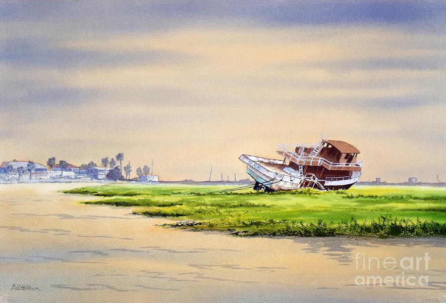Boat Wreck Painting - Hurricane Ike Boat Wreck Freeport Texas by Bill Holkham