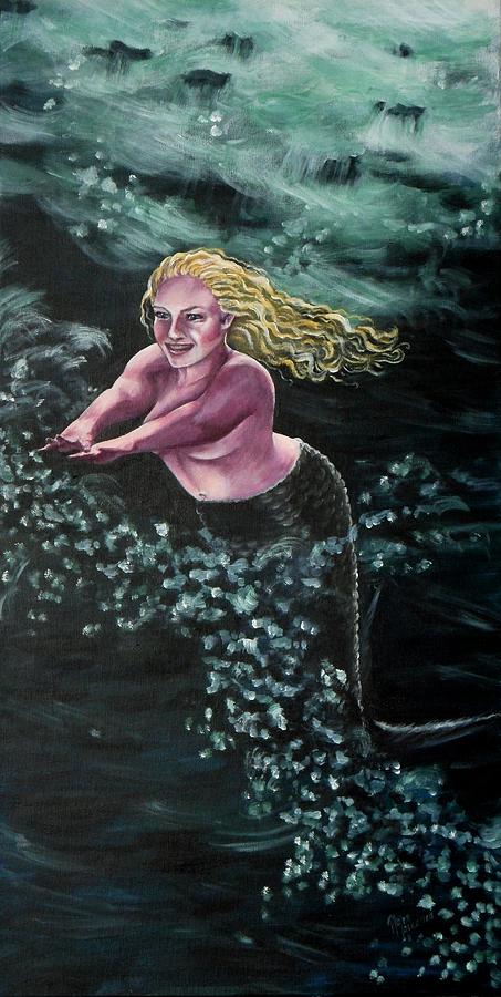 Mermaid Painting - Hurry hurry love come to me by Maren Kunnas