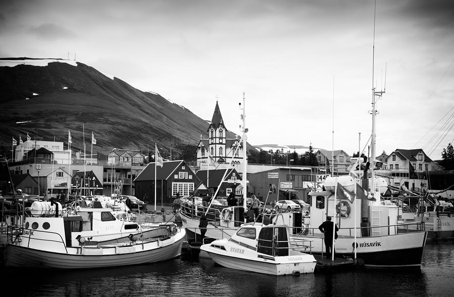 Husavik harbor in Iceland black and white Photograph by Matthias Hauser