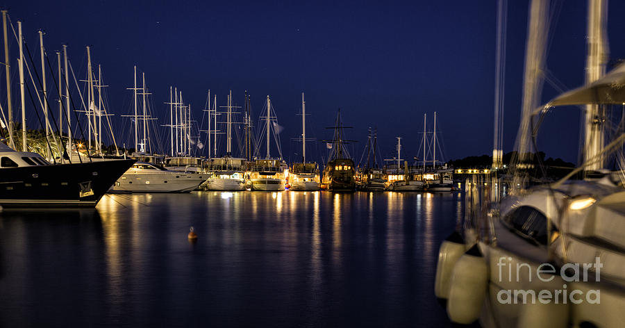 Hvar Harbor At Night Photograph by Timothy Hacker