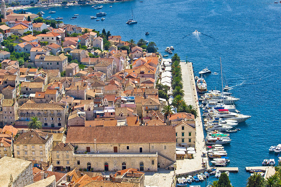 Hvar island yachting harbor aerial view Photograph by Brch Photography