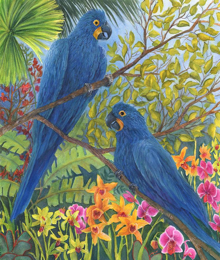 Hyacinth Macaws Painting by June Hunt