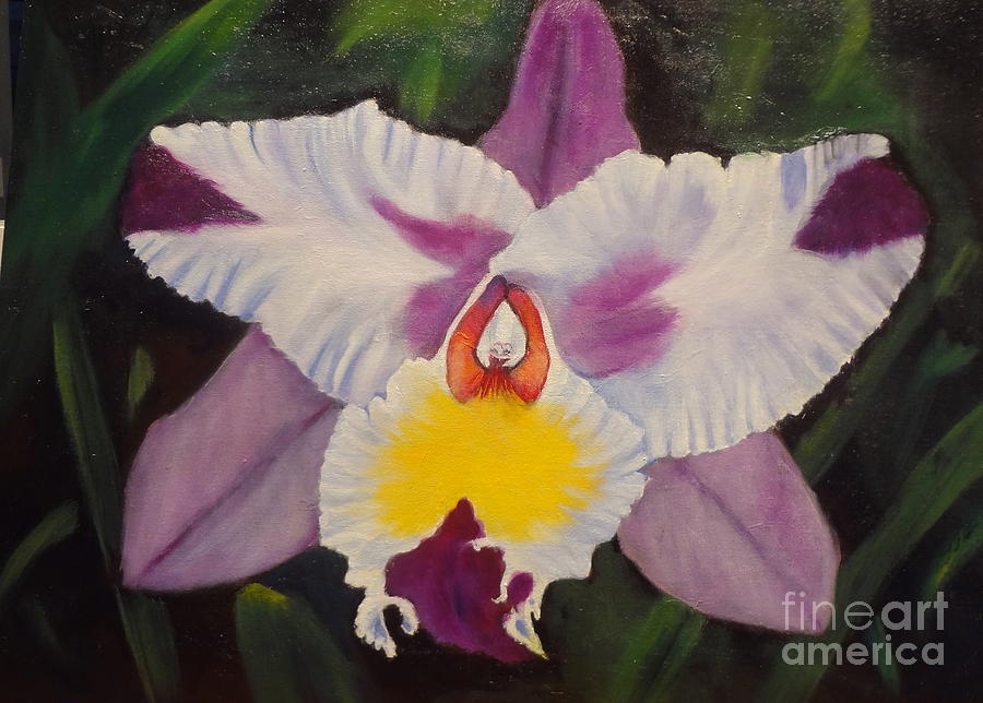 Abstract Floral Painting - Hybrid Orchid Lilac by Jenny Lee
