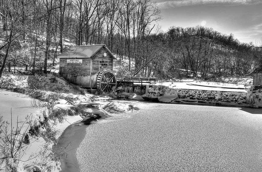HYDES  MILL IN WINTER Black and White Photograph by Janice Adomeit