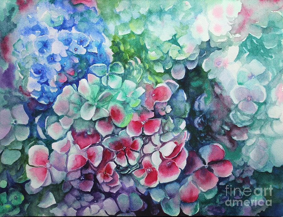 Hydrangea blooms Painting by Georgia Pistolis