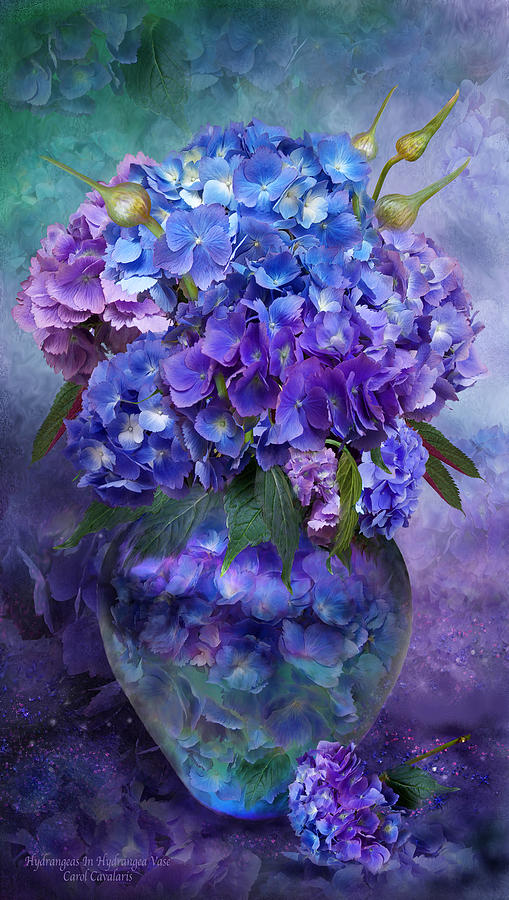 Hydrangeas In Hydrangea Vase Mixed Media by Carol Cavalaris