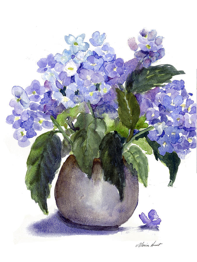  Hydrangeas in Pewter Painting by Maria Hunt