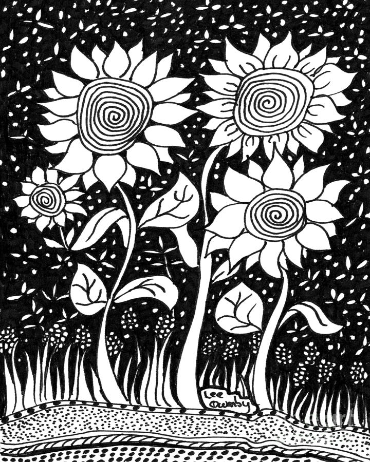 Hypnotic Sunflowers Drawing by Lee Owenby