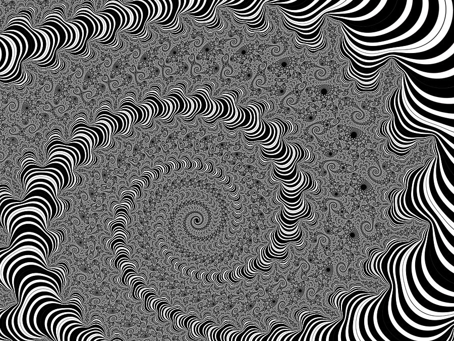 Hypnotizing Fractal Spiral Black And White Digital Art by Matthias Hauser