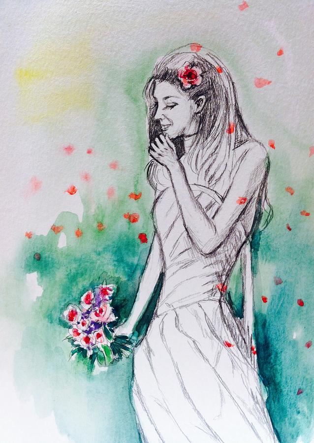 I am a bridesmaid with watercolor  Painting by Hae Kim