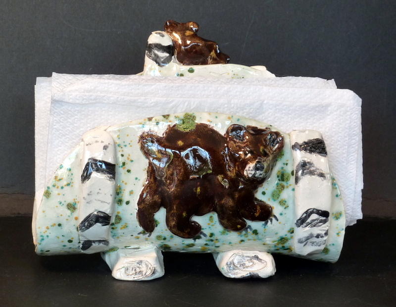 Nature Sculpture - I can Bear It Napkin Holder by Debbie Limoli