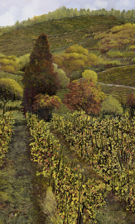 Wine Painting - I filari in autunno by Guido Borelli