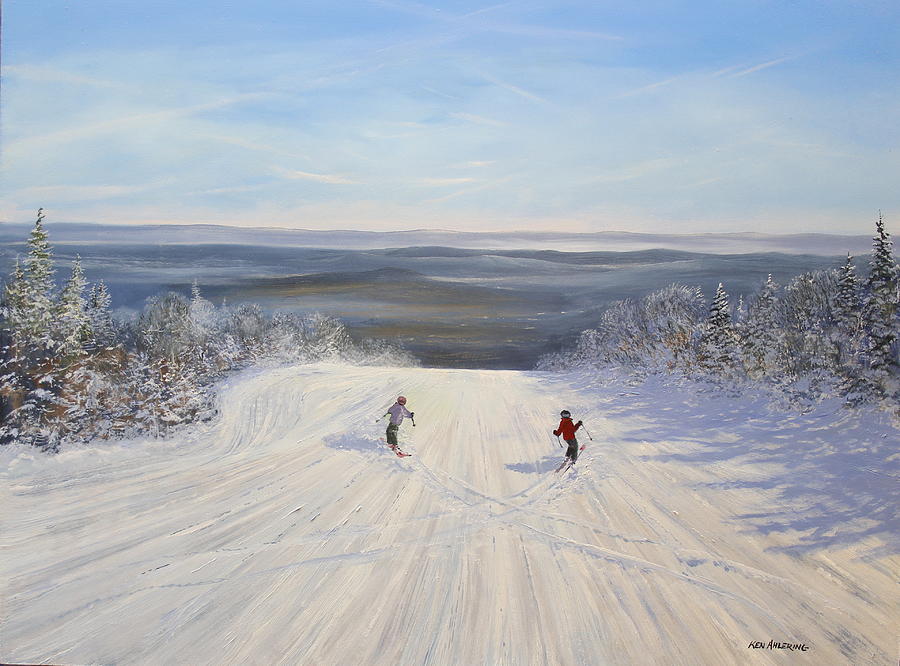 I heart skiing Painting by Ken Ahlering