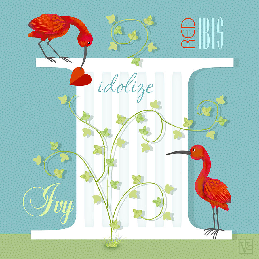 I is for Ibis and Ivy Digital Art by Valerie Drake Lesiak