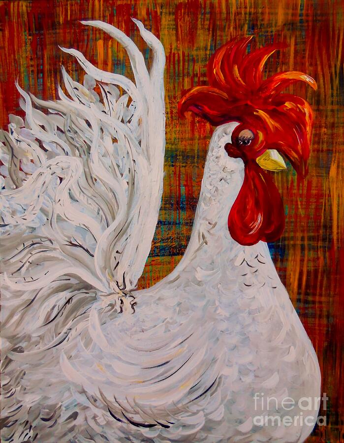 I Know I am Lovely - White Rooster Painting by Eloise Schneider Mote