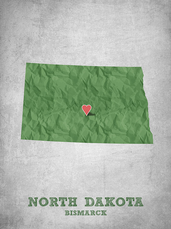 North Dakota Map Drawing - I love Bismarck North Dakota - Green by Aged Pixel