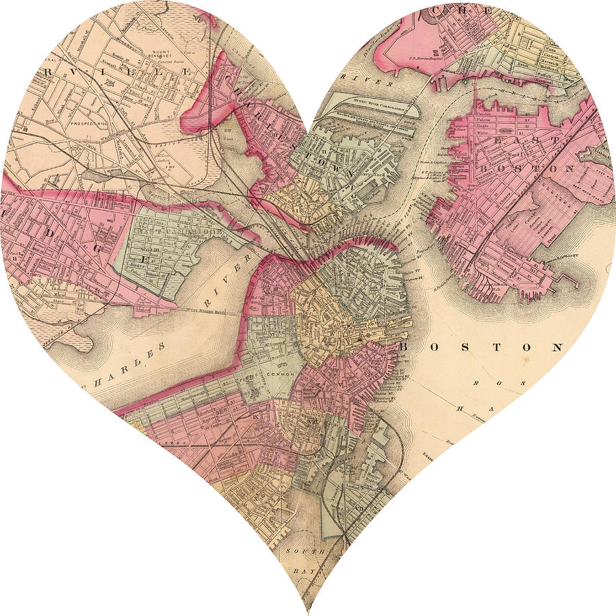 Boston Photograph - I Love Boston Heart Map by Georgia Clare