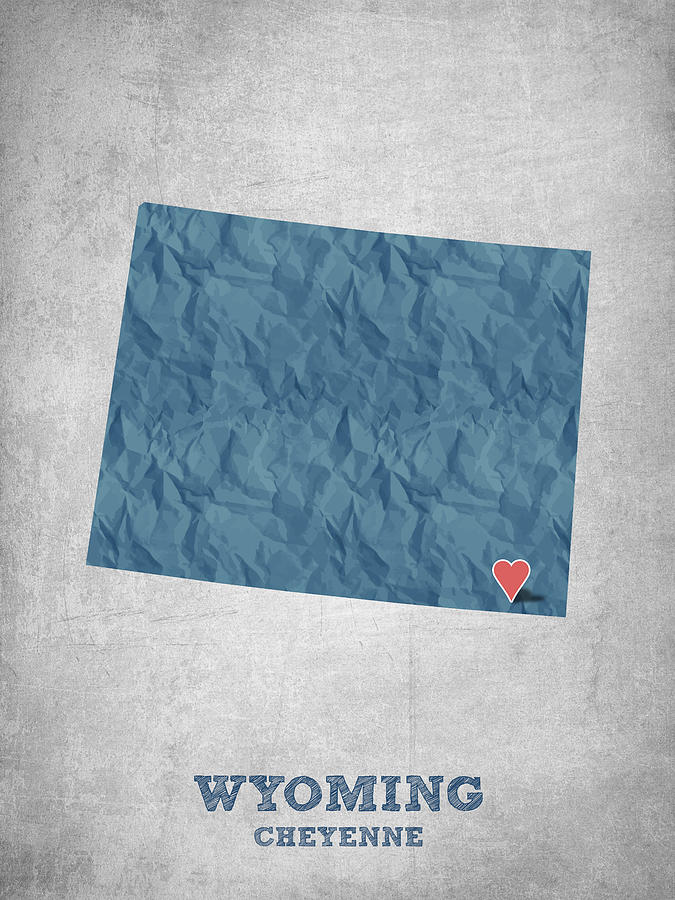 Wyoming Map Drawing - I love Cheyenne Wyoming - Blue by Aged Pixel