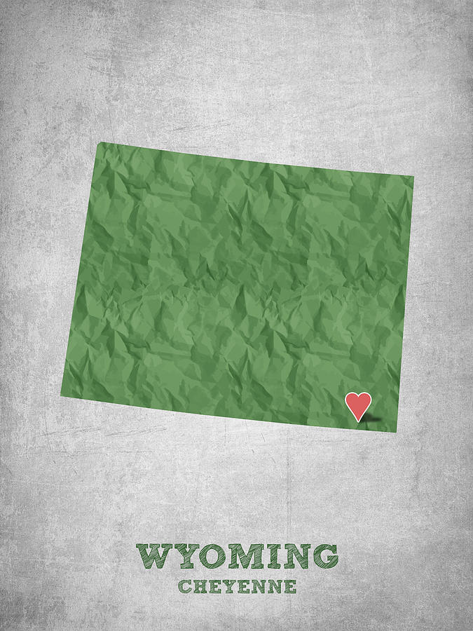 Wyoming Map Drawing - I love Cheyenne Wyoming - Green by Aged Pixel