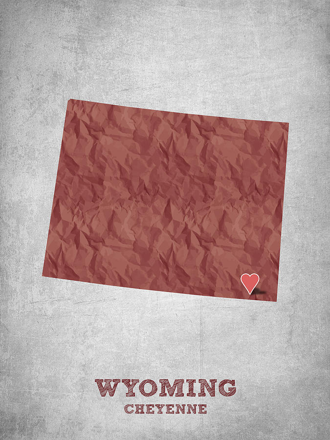 Wyoming Map Drawing - I love Cheyenne Wyoming - Red by Aged Pixel
