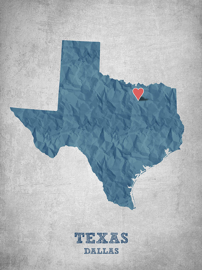 Dallas Drawing - I love Dallas Texas - Blue by Aged Pixel