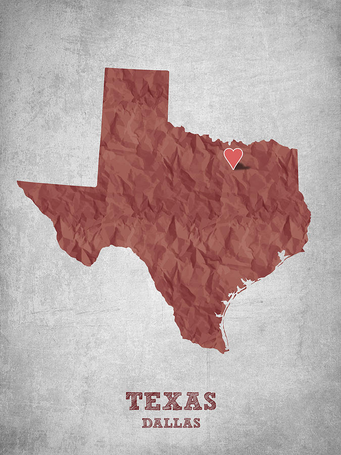 Dallas Drawing - I love Dallas Texas - Red by Aged Pixel