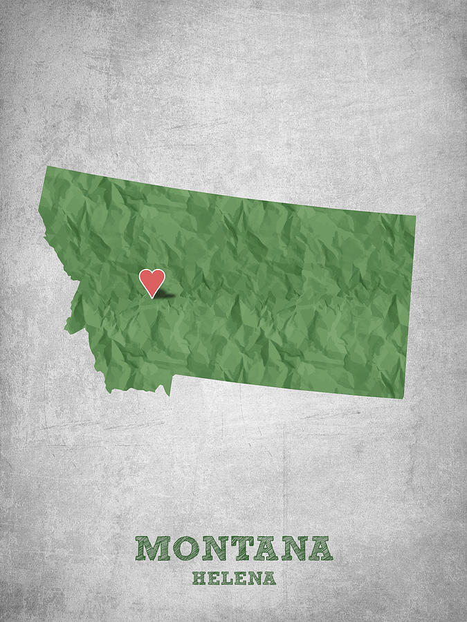 Montana Map Drawing - I love Helena Montana - Green by Aged Pixel