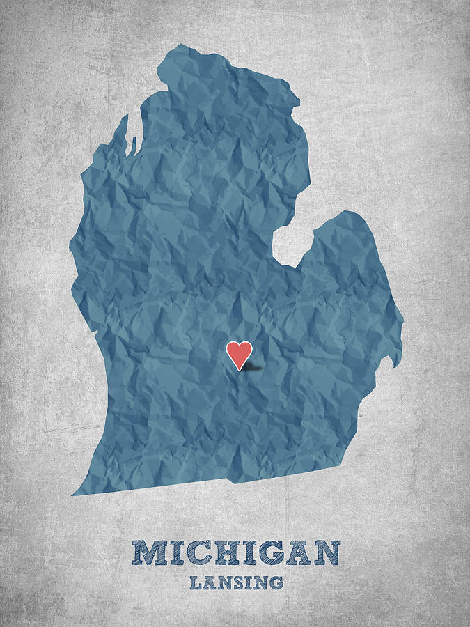 Michigan Map Digital Art - I love Lansing Michigan - Blue by Aged Pixel