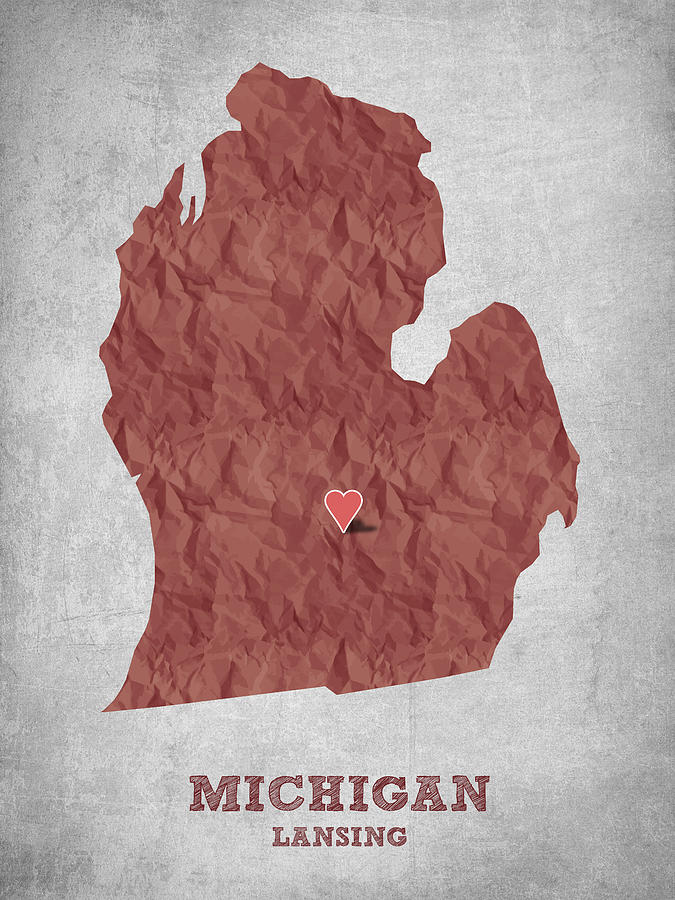Michigan Map Digital Art - I love Lansing Michigan - Red by Aged Pixel