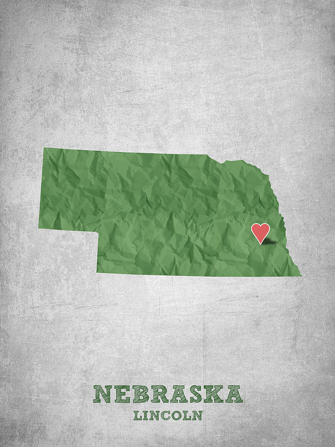 Nebraska Map Drawing - I love Lincoln Nebraska - Green by Aged Pixel