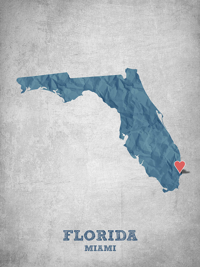 Miami Drawing - I love Miami Florida - Blue by Aged Pixel