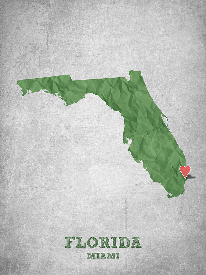 Miami Drawing - I love Miami Florida - Green by Aged Pixel