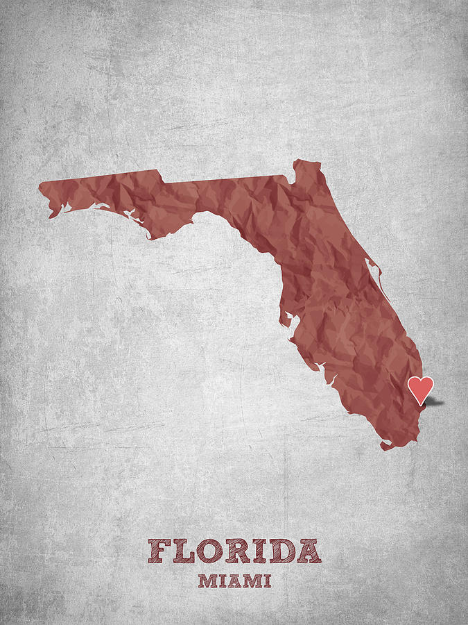 Miami Drawing - I love Miami Florida - Red by Aged Pixel