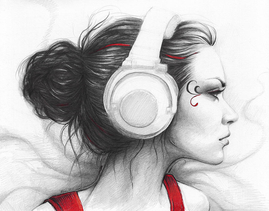 Music Drawing - I Love Music by Olga Shvartsur