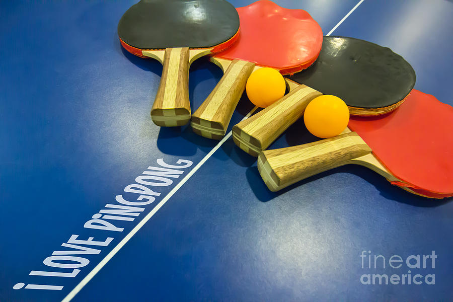 Sports Photograph - I Love Ping-pong Bats Table Tennis Paddles Rackets on Blue by Beverly Claire Kaiya