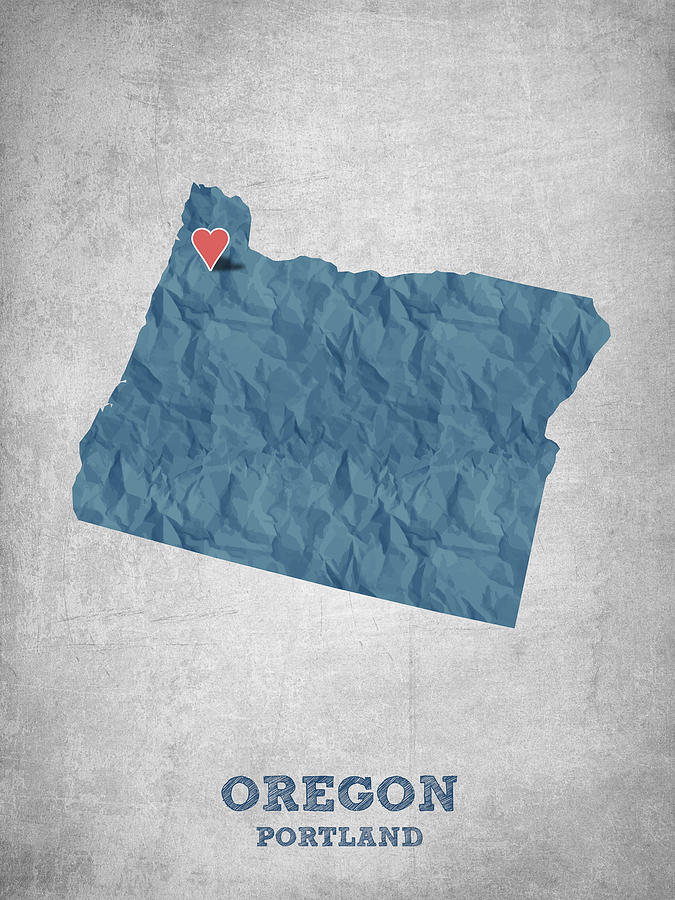 Portland Digital Art - I love Portland Oregon- Blue by Aged Pixel