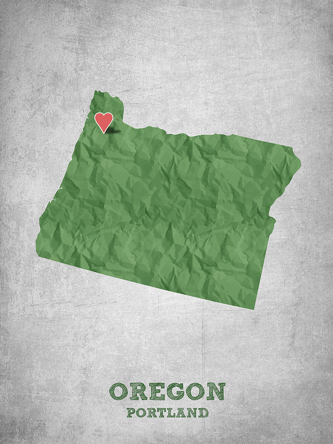 Portland Digital Art - I love Portland Oregon- Green by Aged Pixel