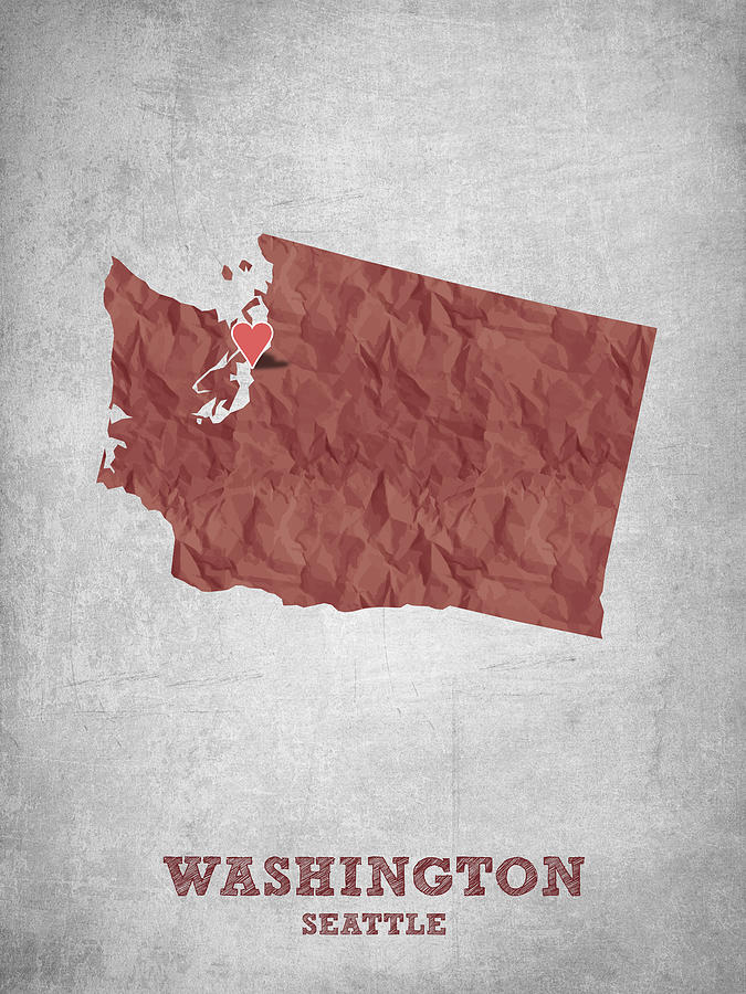 Seattle Drawing - I love Seattle Washington- Red by Aged Pixel