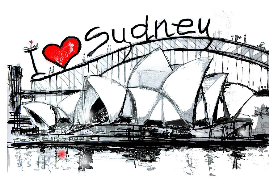I love Sydney Drawing by Sladjana Lazarevic