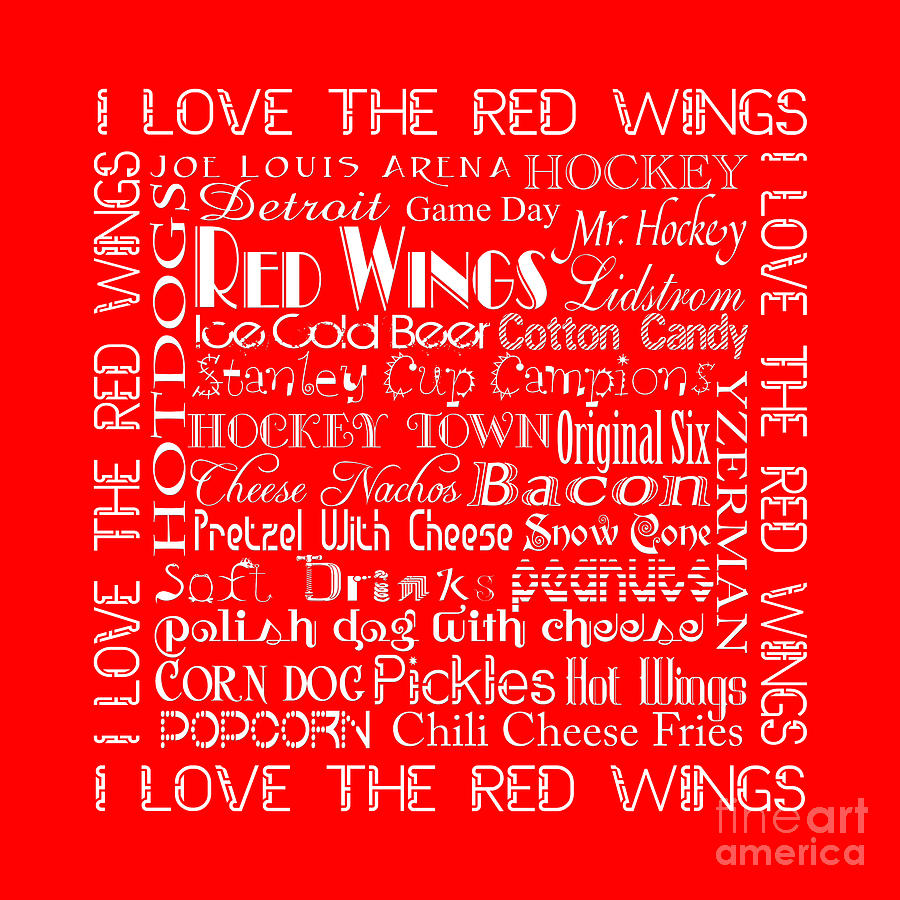 I Love The Red Wings Pillow 2 Digital Art by Andee Design