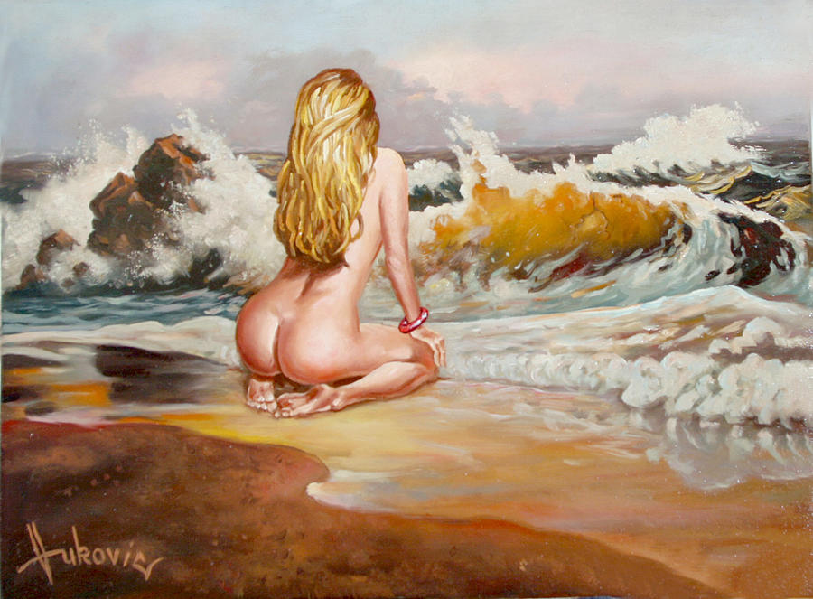 Nude Painting - I wait for the waves - not the ship by Dusan Vukovic