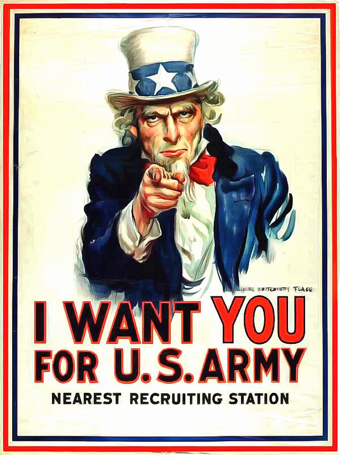 I Want YOU For U S Army Painting by US Army WW I Recruiting Poster