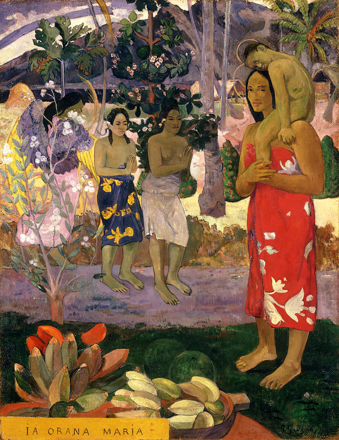 Paul Gauguin Painting - Ia Orana Maria .Hail Mary by Paul Gauguin