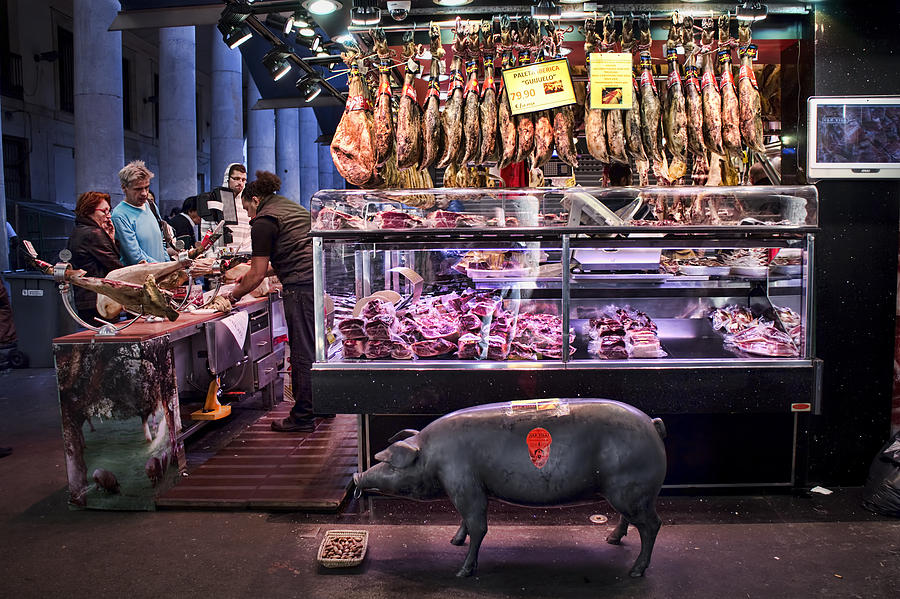 Barcelona Photograph - Iberico Ham shop in La Boqueria Market in Barcelona by David Smith
